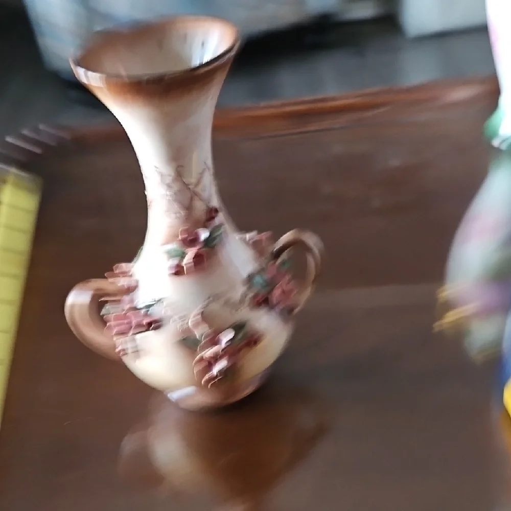 Vintage Italian Capodimonte Floral Porcelain Vase with Double Handles